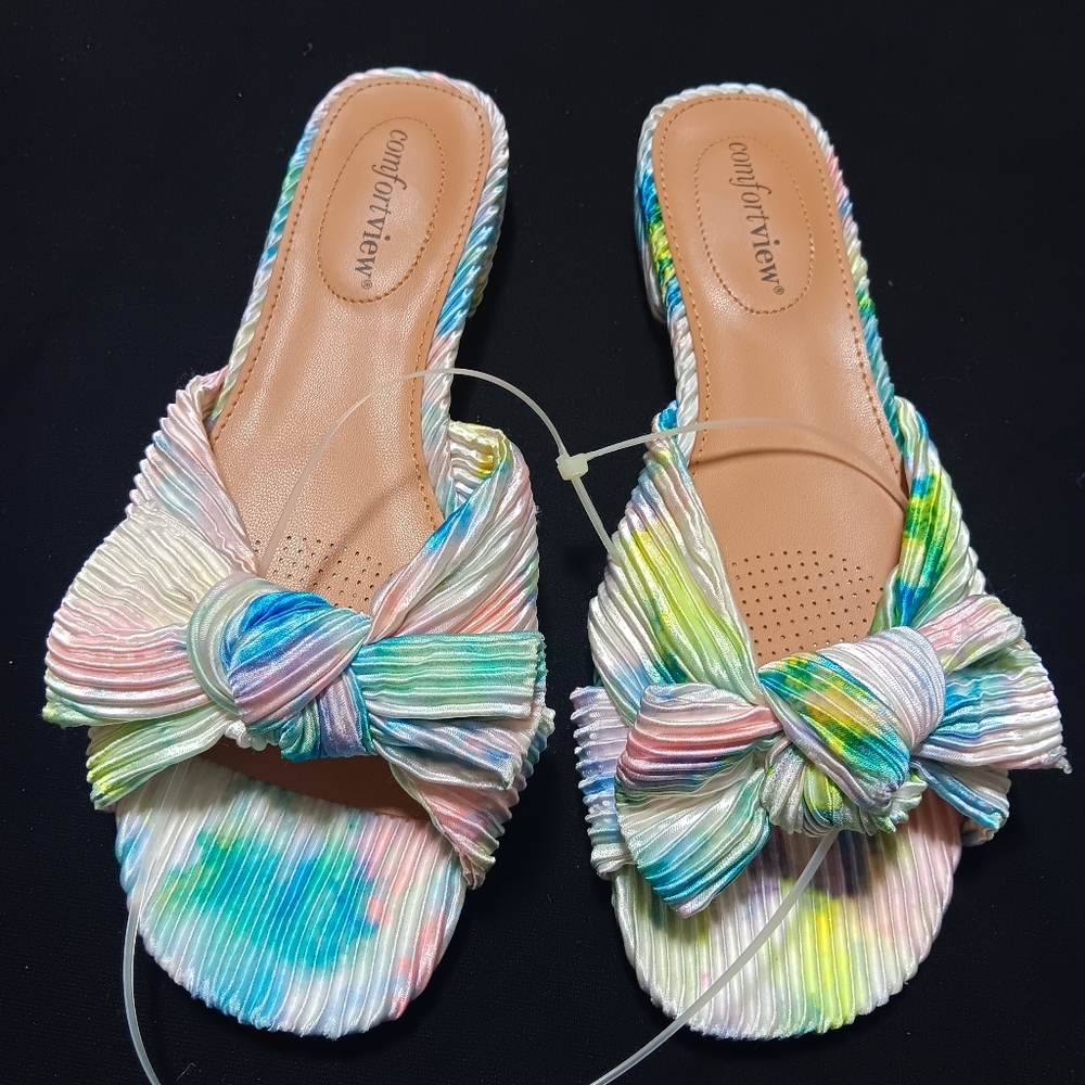 Multicolored pleated slippers